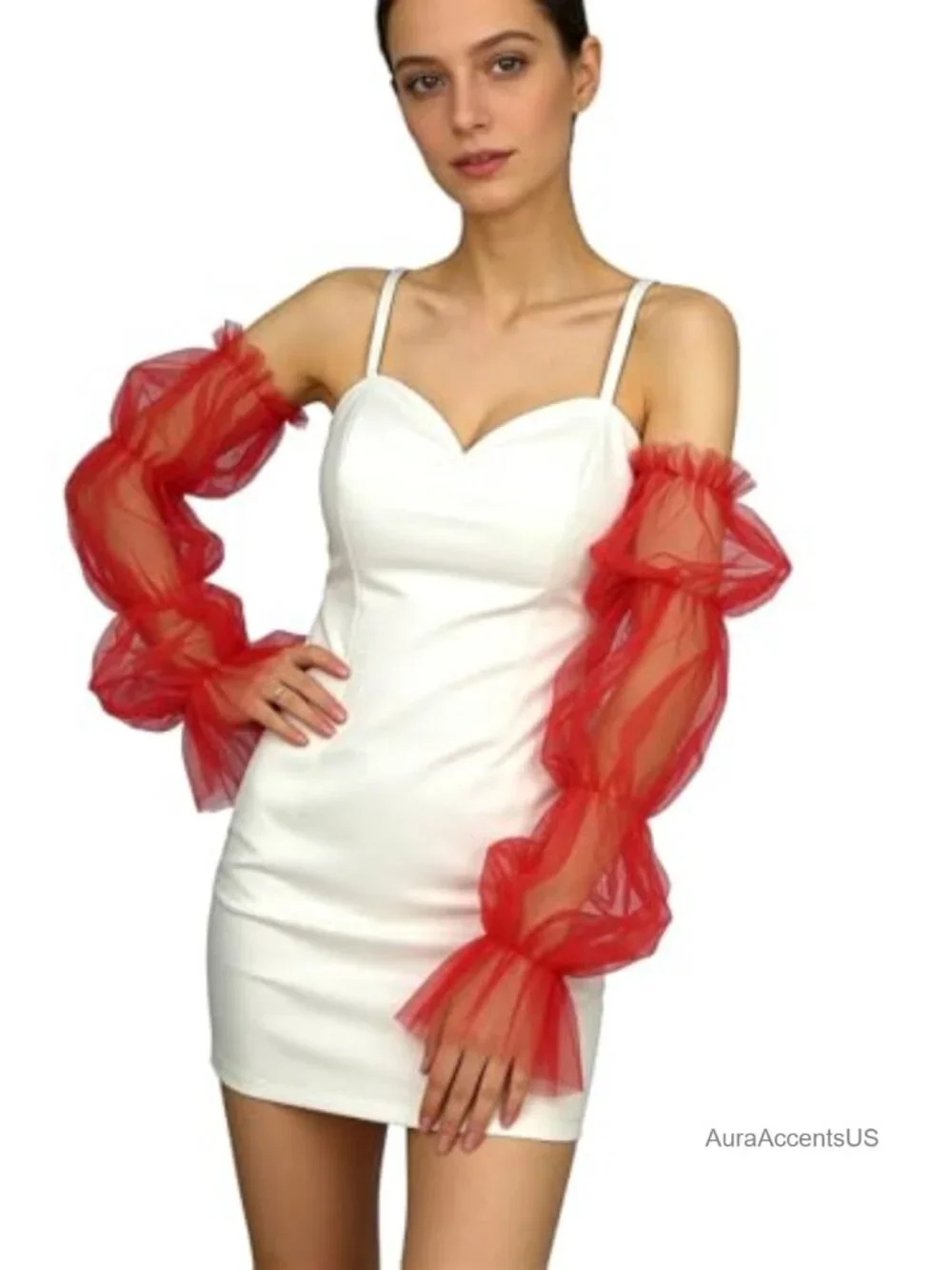 Long Tulle Gloves Mesh Stretchy Puffy Sleeves Fingerless Gloves Costume Bridal